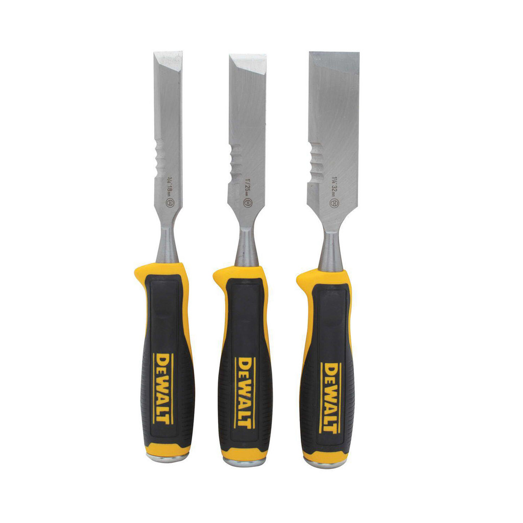 DeWALT Wood Chisel Set: 3 Pc, 3/4 in, 1 in, 1-1/4 in - Steel | 2-Pack | Part #DWHT16148