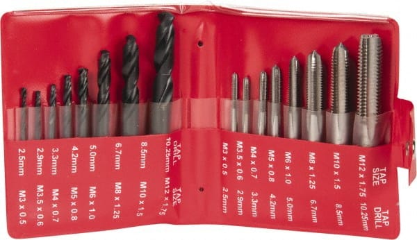Details about   15 PIECE METRIC TAP AND DRILL SET AND CASE M3-M12 TAPS 2.5-10.2mm DRILLS 20512 