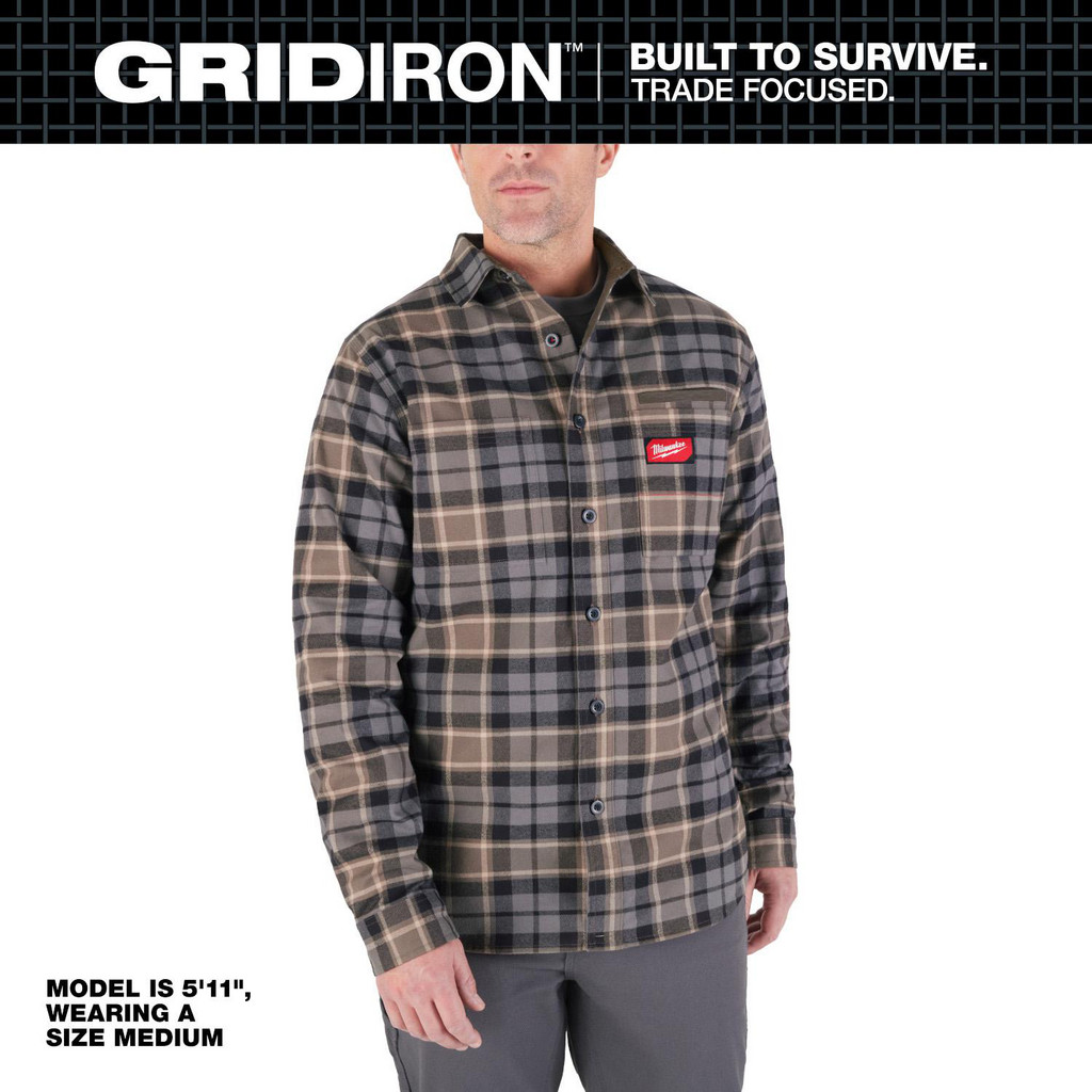 Milwaukee Tool | Milwaukee Work Shirt: General Purpose, Long Sleeve, Small, Cotton, Gray, 3 Pocket - Long Sleeve, 22" Chest | Part #M551G-S