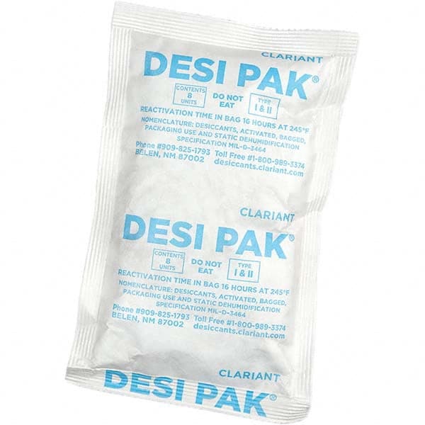 Desiccant Packets; Material: Clay ; Packet Size: 8 oz ; Container Type: Drum ; Area Protected: 6.67ft3 ; Number of Packs per Container: 300 ; UNSPSC Code: 41123003