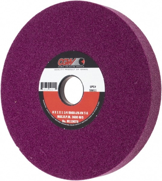 CGW Abrasives 59011 Surface Grinding Wheel: 8" Dia, 1" Thick, 1-1/4" Hole, 60 Grit, J Hardness 
