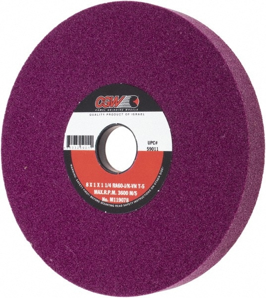 CGW Abrasives 59011 Surface Grinding Wheel: 8" Dia, 1" Thick, 1-1/4" Hole, 60 Grit, J Hardness Image