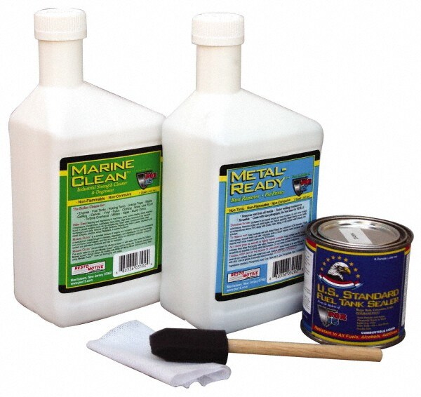 Automotive Fuel System & Restoration Kits; Type: Motorcycle Fuel Tank Repair Kit ; Contents: (1) 4 oz. U.S. Standard Tank Sealer; (1) Paint Brush; (1) PowerMesh; (1) Qt. Marine Clean; (1) Qt. Metal Ready ; Number of Pieces: 5 ; PSC Code: 4910