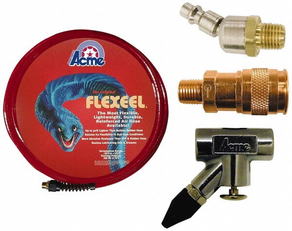 Blow Gun & Hose Kits; Type: Body Shop Kit ; Hose Length (Feet): 50.00 ; Hose Inside Diameter: 3/8 (Inch); Fitting Size: 1/4 NPT ; Contents: Automatic Industrial Coupler; Industrial Ball Swivel Connector; Rubber Tip In-Line Blowgun ; Number of Pieces: 4