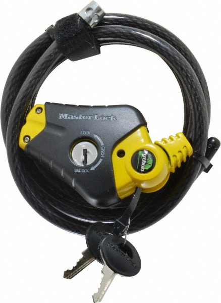 6' Long 4 Pin Tumbler Keyed Padlock Cable & Lock - 3/8" Dia, Keyed Alike