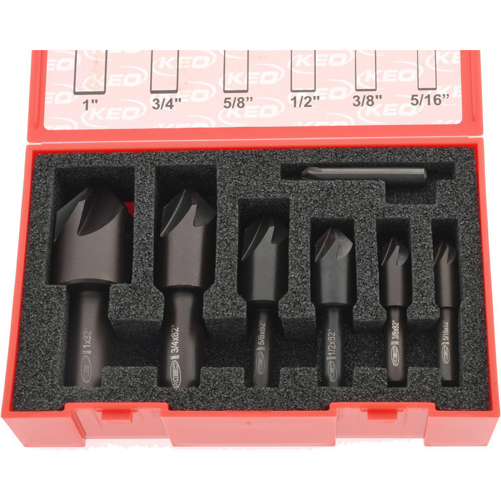 Keo Countersink Set 7 Pc, 1/4 to 1" Head Dia, 6 Flute, 82 deg