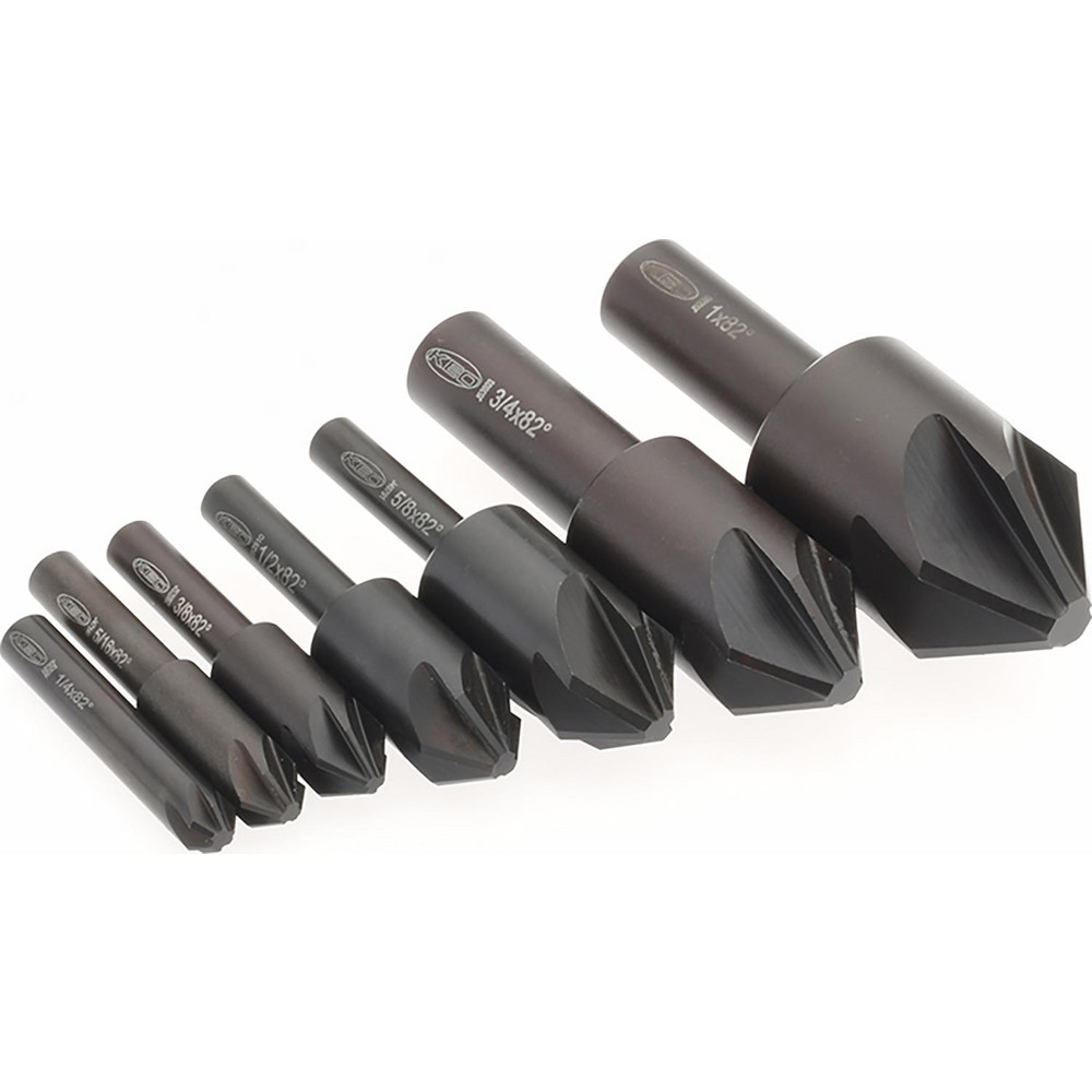 Keo Countersink Set 7 Pc, 1/4 to 1" Head Dia, 6 Flute, 82 deg