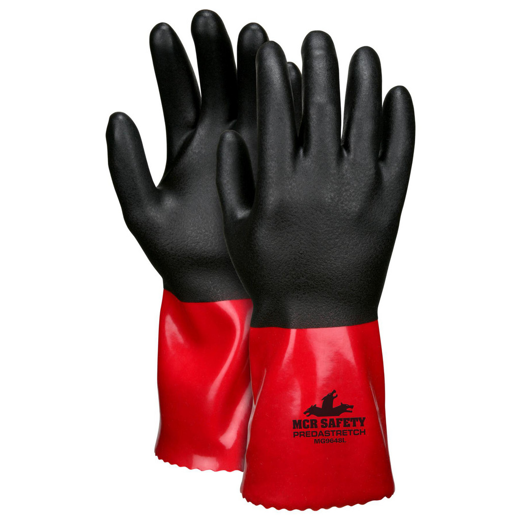 MCR Safety | PredaStretch Chemical Resistant Gloves: PredaStretch MG9648, Size Small, PVC, Supported, General Purpose Chemical-Resistant - Black