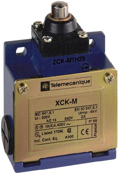 Telemecanique Sensors XCKM110H7 General Purpose Limit Switch: SPDT, NC, End Plunger, Top 