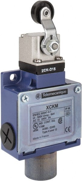 Telemecanique Sensors XCKM115H7 General Purpose Limit Switch: SPDT, NC, Roller Lever, Top 