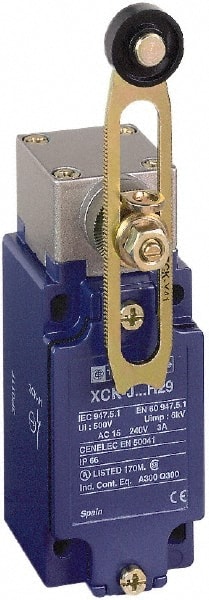 Telemecanique Sensors XCKJ10541H7 General Purpose Limit Switch: SPDT, NC, Roller Lever, Top 
