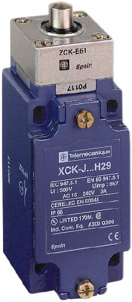 Telemecanique Sensors XCKJ161H7 General Purpose Limit Switch: SPDT, NC, End Plunger, Top 