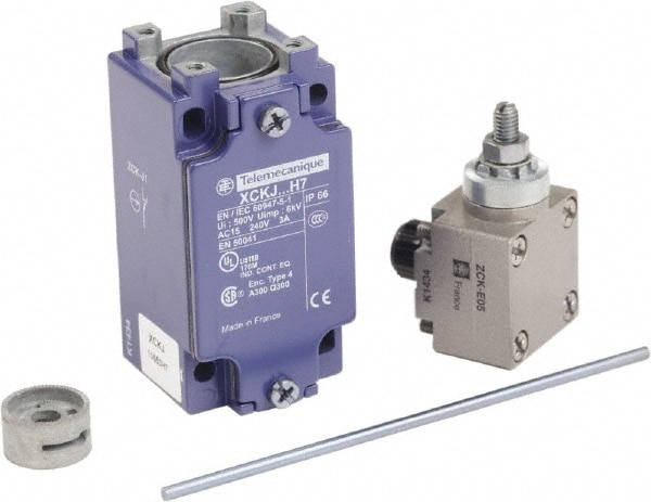 Telemecanique Sensors XCKJ10553H7 General Purpose Limit Switch: SPDT, NC, Rod Lever, Side 