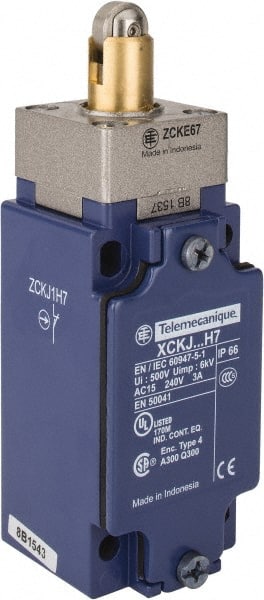Telemecanique Sensors XCKJ167H7 General Purpose Limit Switch: NC, Roller Plunger, Top 