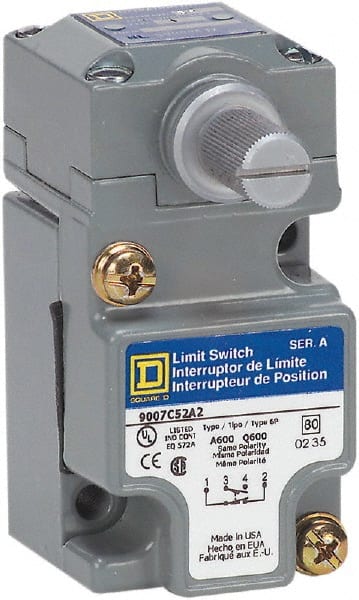 General Purpose Limit Switch: SPDT, NC, Rotary Head, Side