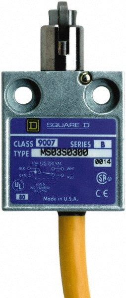 Square D 9007MS03S0300 General Purpose Limit Switch: SPDT, NC, Cross Roller Plunger, Top Image