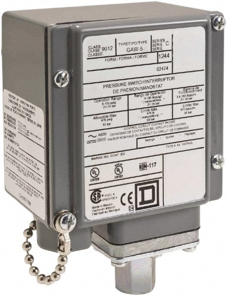 4, 13 and 4X NEMA Rated, SPDT, 90 to 2,900 psi, Electromechanical Pressure and Level Switch