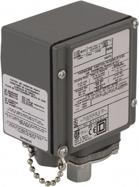 Square D 9012GAW4 4, 13 and 4X NEMA Rated, SPDT-DB, 1.5 to 75 psig, Electromechanical Pressure and Level Switch Image