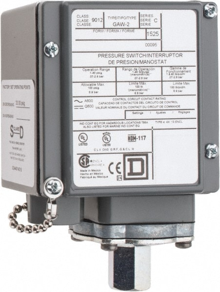 Square D 9012GAW2 4, 13 and 4X NEMA Rated, SPDT-DB, 1 to 40 psig, Electromechanical Pressure and Level Switch Image