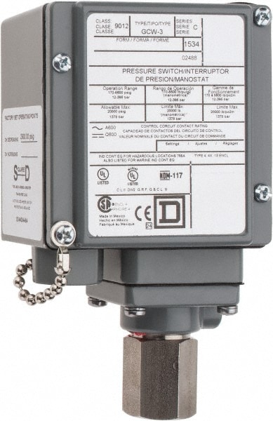 Square D 9012GCW3 4, 13 and 4X NEMA Rated, SPDT-DB, 170 to 5,600 psig, Electromechanical Pressure and Level Switch Image