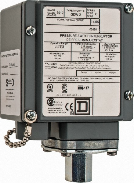 4, 13 and 4X NEMA Rated, SPDT-DB, 1 to 40 psig, Electromechanical Pressure and Level Switch