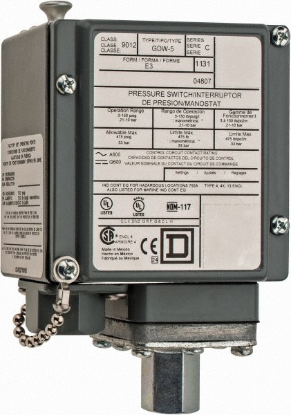 Square D 9012GDW5E3 4, 13 and 4X NEMA Rated, SPDT-DB, 3 to 150 psig, Electromechanical Pressure and Level Switch Image