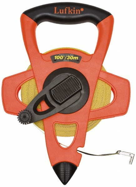 Lufkin 100' x 1/2" Yellow Blade Tape Measure - 1/100 & 1/10' & 1mm Graduation, C7 Graduation Style, Orange/Yellow/Black Case | Part #FM030DM
