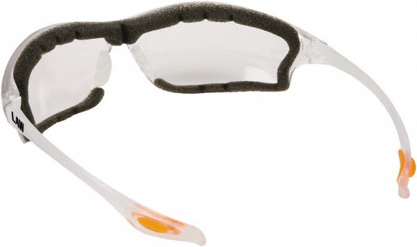 Safety Glasses: Anti-Fog, Polycarbonate, Clear Lenses, Full-Framed - Clear Frame, Non-Adjustable Temples, Series Law LW3, ANSI Z87.1+