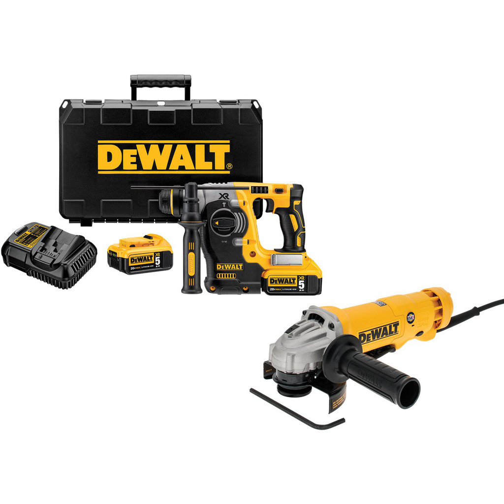 DeWALT 20V MAX XR® Brushless Cordless 1" SDS Plus L-Shape Rotary Hammer Kit - BONUS 4-1/2" Angle Grinder, 11 Amp, 11000 RPM (Bare Tool)