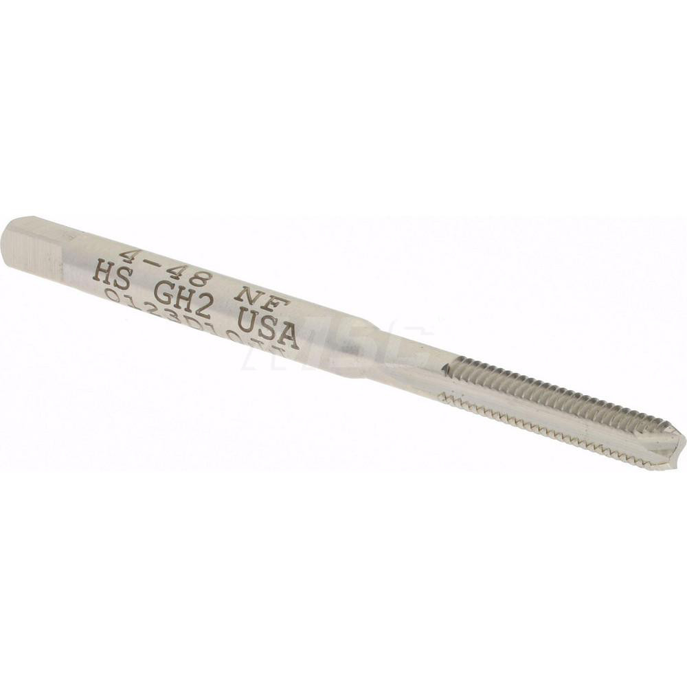 Spiral Point Tap: #4-48, UNF, 2 Flutes, Bottoming, 2B, High Speed Steel, Bright Finish