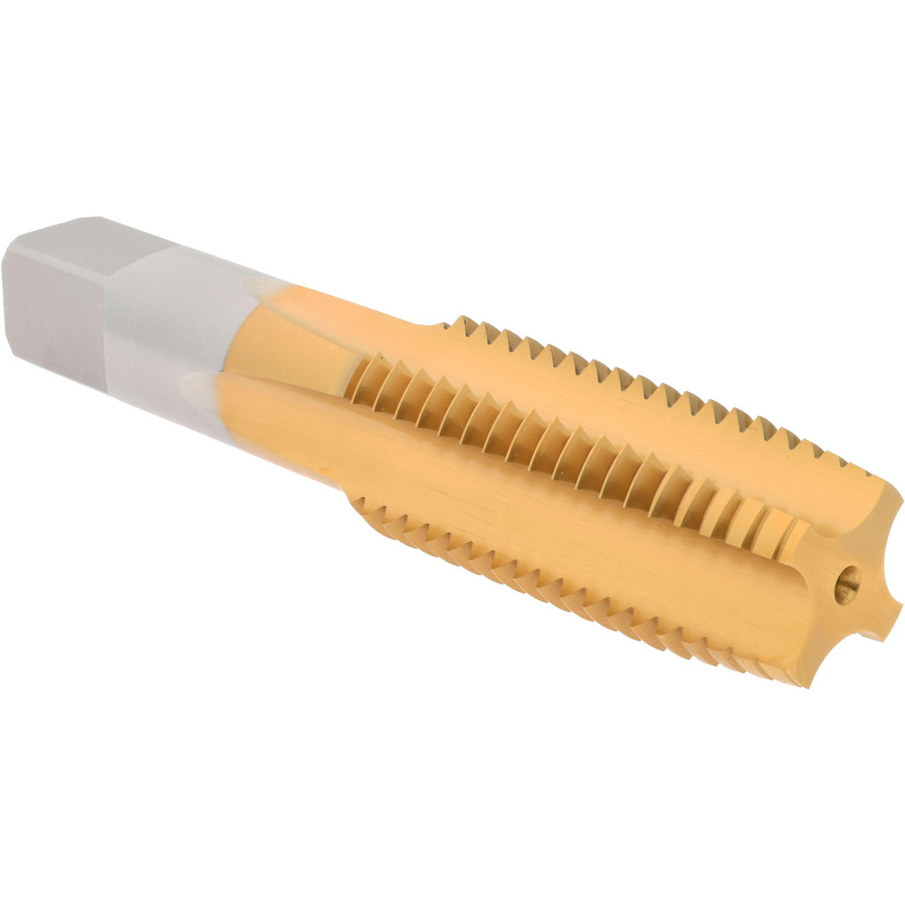Hertel K008649AS25 Straight Flutes Tap: 1-1/8-7, UNC, 4 Flutes, Plug, 3B, High Speed Steel, TiN Finish Image