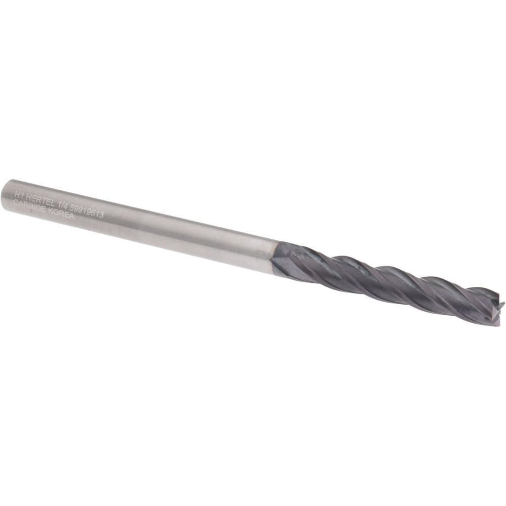 Hertel 750250 Square End Mill: 1/4 Dia, 1-1/2 LOC, 1/4 Shank Dia, 4 OAL, 4 Flutes, Solid Carbide Image