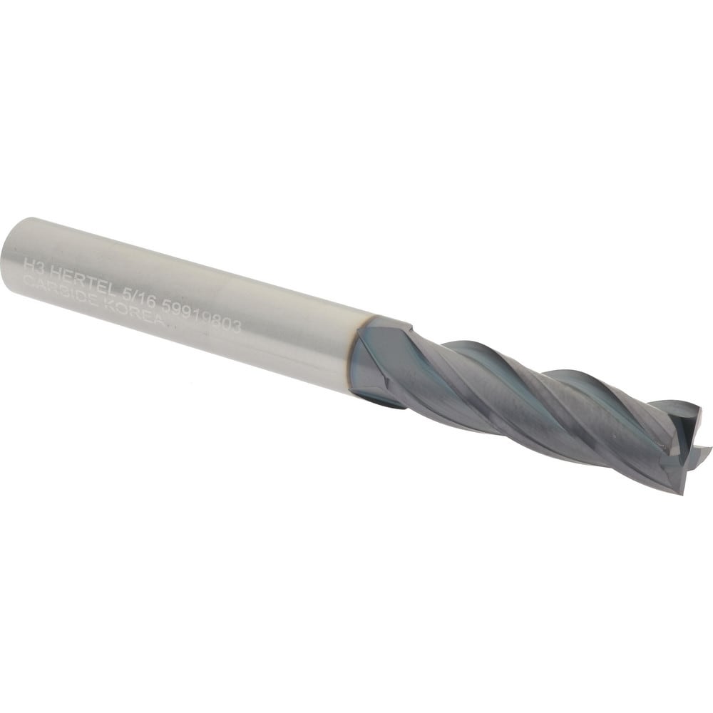 Hertel 750443 Square End Mill: 5/16 Dia, 1-1/8 LOC, 5/16 Shank Dia, 3 OAL, 4 Flutes, Solid Carbide Image