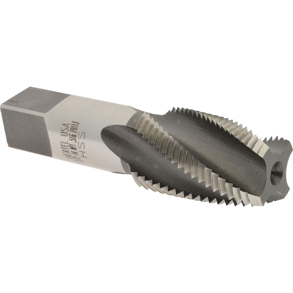 1/2-14 NPT, 15° Helix, 4 Flutes, Bright Finish, High Speed Steel, Spiral Flute Pipe Tap
