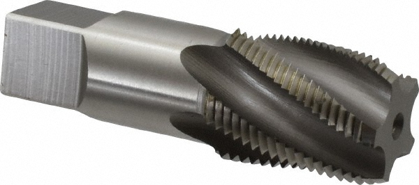 3/4-14 NPT, 15° Helix, 5 Flutes, Bright Finish, High Speed Steel, Spiral Flute Pipe Tap