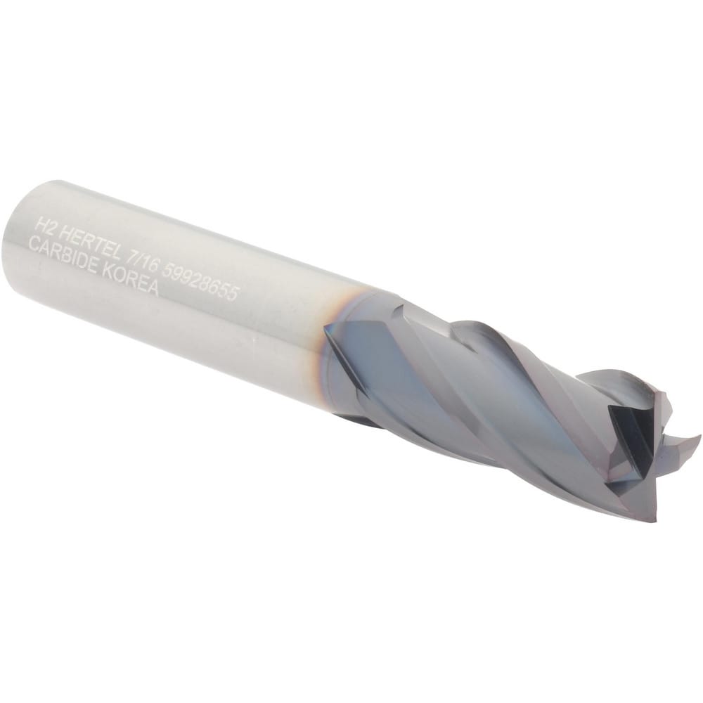 Hertel 750244 Square End Mill: 7/16 Dia, 1 LOC, 7/16 Shank Dia, 2-3/4 OAL, 4 Flutes, Solid Carbide Image