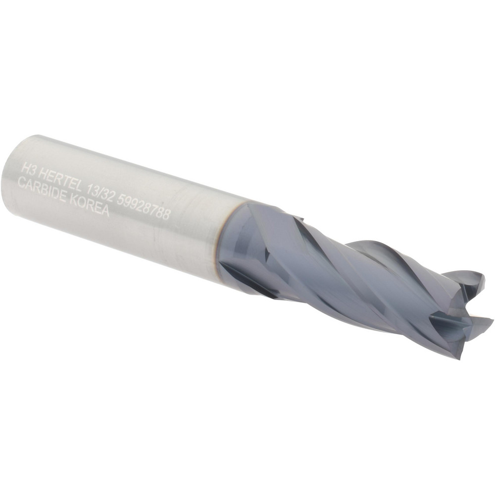Hertel 750402 Square End Mill: 13/32 Dia, 1 LOC, 7/16 Shank Dia, 2-3/4 OAL, 4 Flutes, Solid Carbide Image