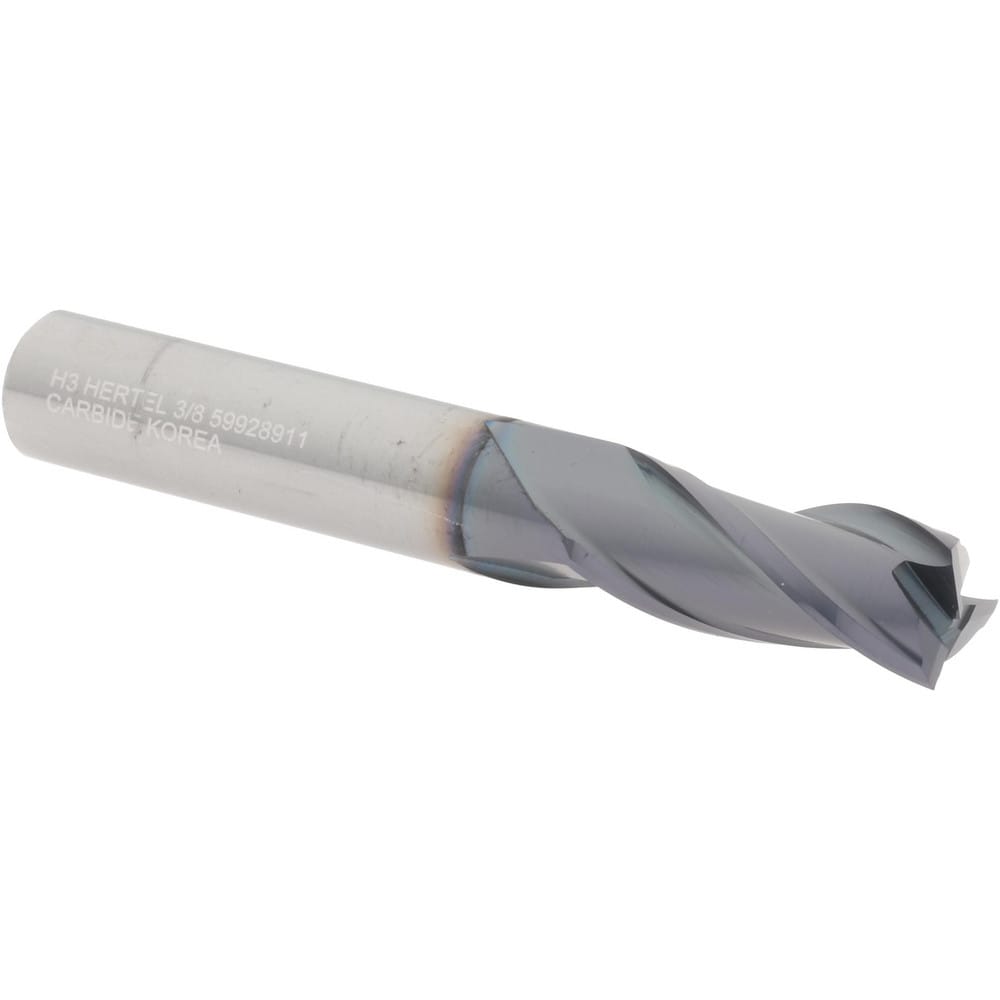 Hertel 750417 Square End Mill: 3/8 Dia, 7/8 LOC, 3/8 Shank Dia, 2-1/2 OAL, 3 Flutes, Solid Carbide Image