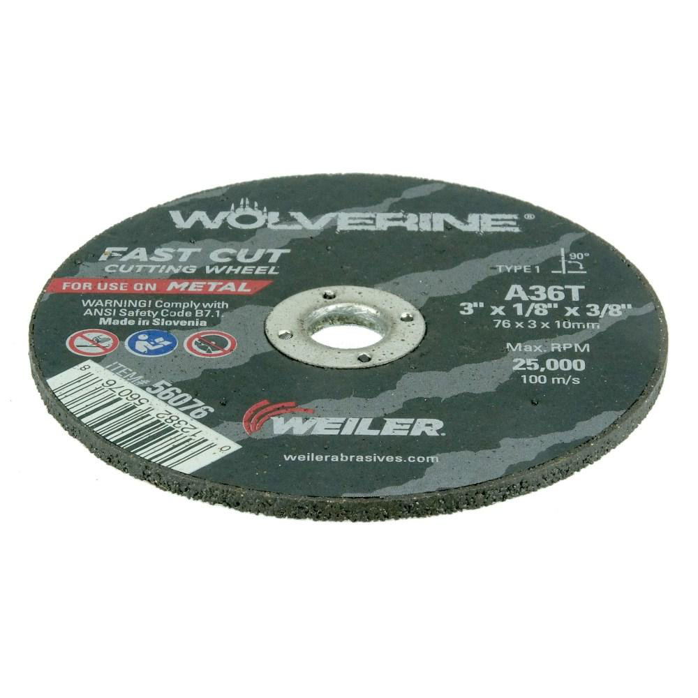 Weiler CutOff Wheel Type 1, 3" Dia, 1/8" Thick, 3/8" Hole, Aluminum Oxide MSC Industrial