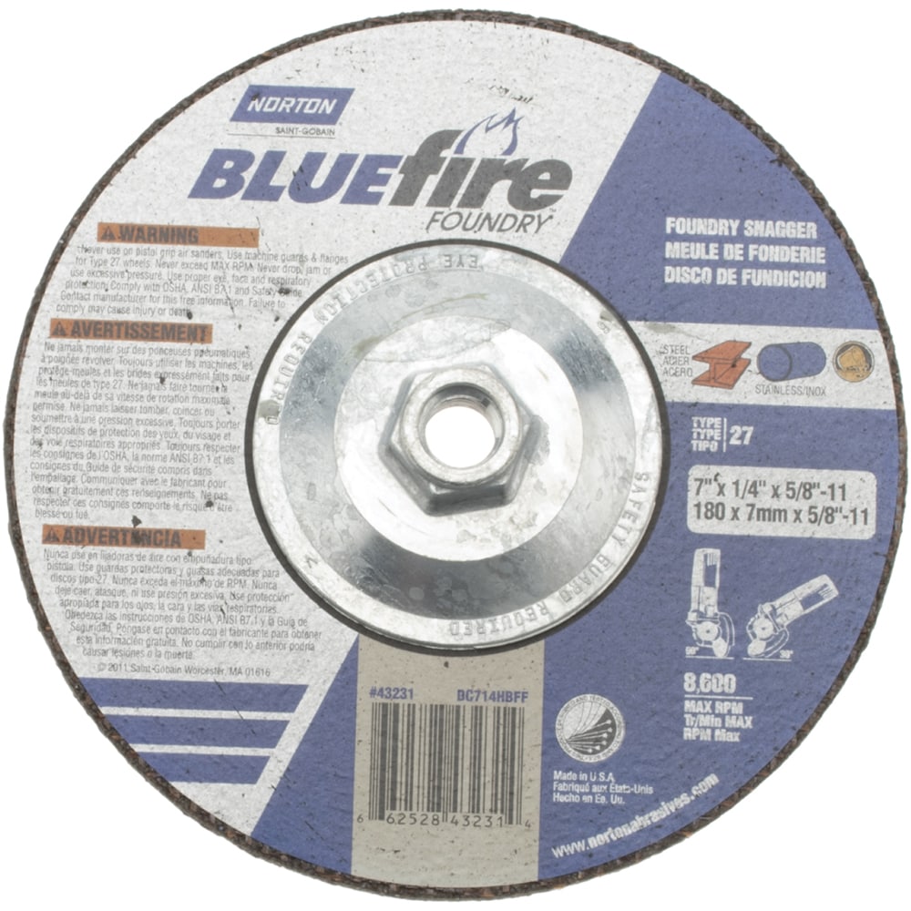 Depressed Center Wheel: Type 27, 7" Dia, Silicon Carbide Blend & Zirconia Alumina