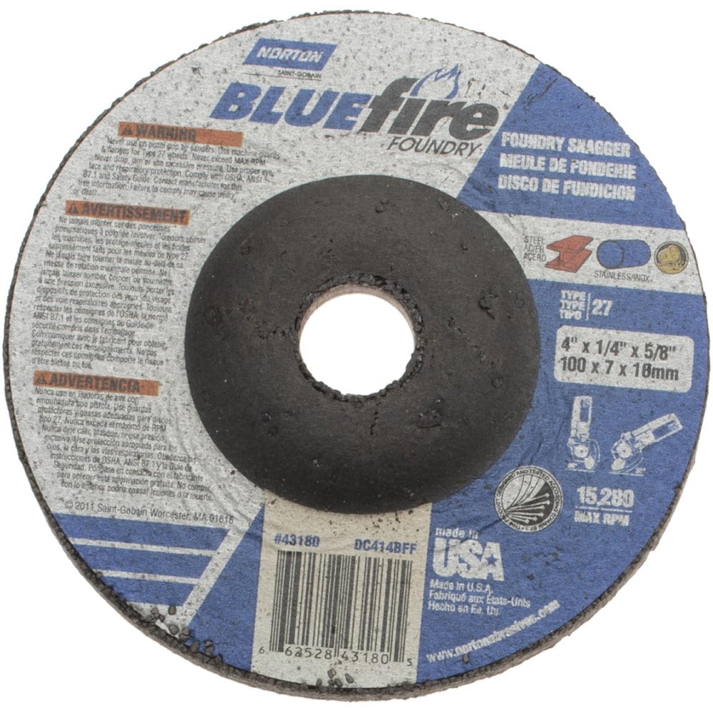 Depressed Center Wheel: Type 27, 4" Dia, Silicon Carbide Blend & Zirconia Alumina