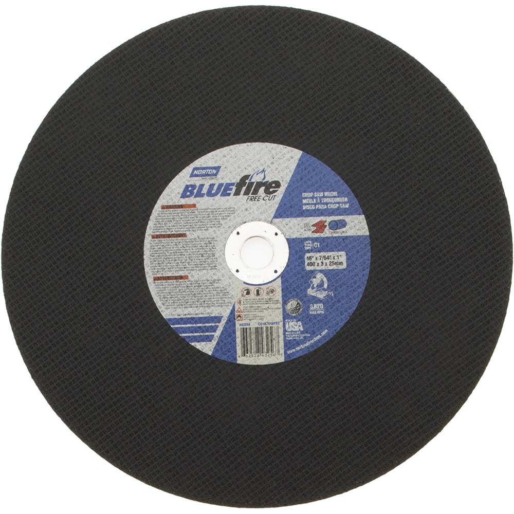 Norton 66252843256 Cut-Off Wheel: Type 1, 16" Dia, 7/64" Thick, 1" Hole, Zirconia Alumina Image