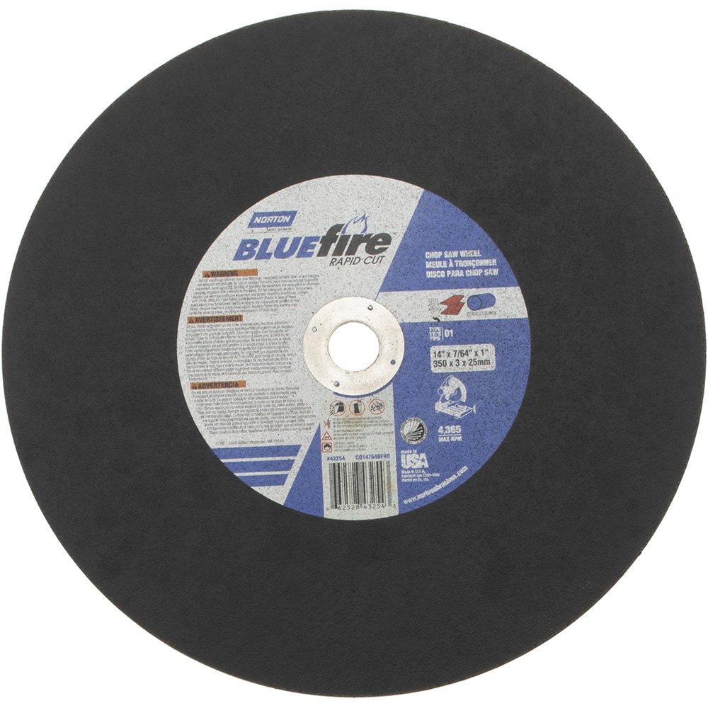 Norton 66252843254 Cut-Off Wheel: Type 1, 14" Dia, 7/64" Thick, 1" Hole, Zirconia Alumina Image