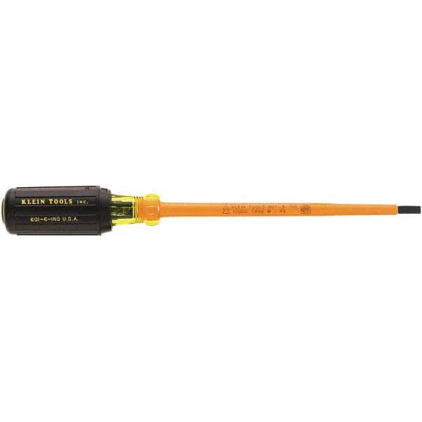 Klein Tools 601-4-INS Slotted Screwdriver: 3/16" Width, 7-3/4" OAL, 4" Blade Length 