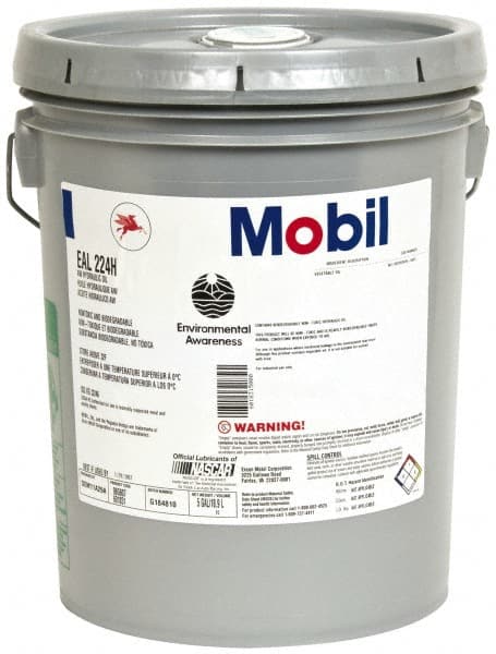 Mobil 102570 Hydraulic Machine Oil: EAL224H, SAE 20, ISO 32/46, 5 gal, Pail 