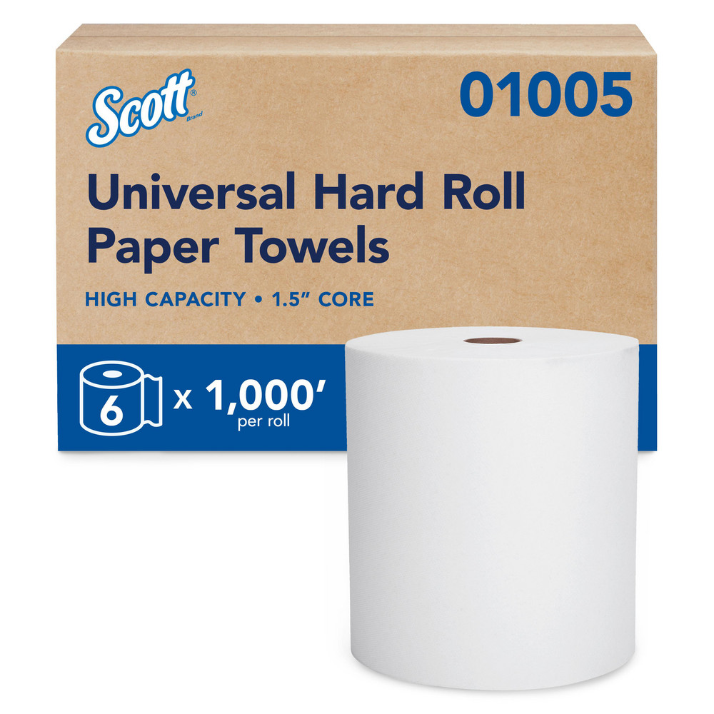 Scott Essential High Capacity Hard Roll Paper Towels (01005), White - 1000ft/Roll, 6 Paper Towel Rolls/Convenience Case