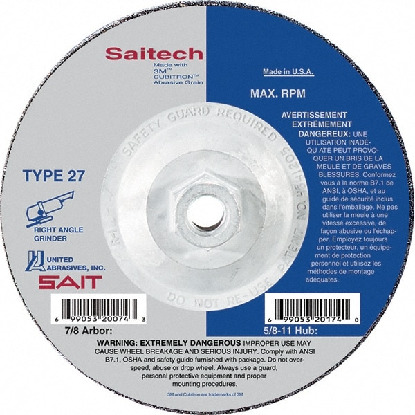 Sait 7 Wheel Diam 1 4 Wheel Thickness Type 27 Depressed Center Wheel Msc Industrial Supply