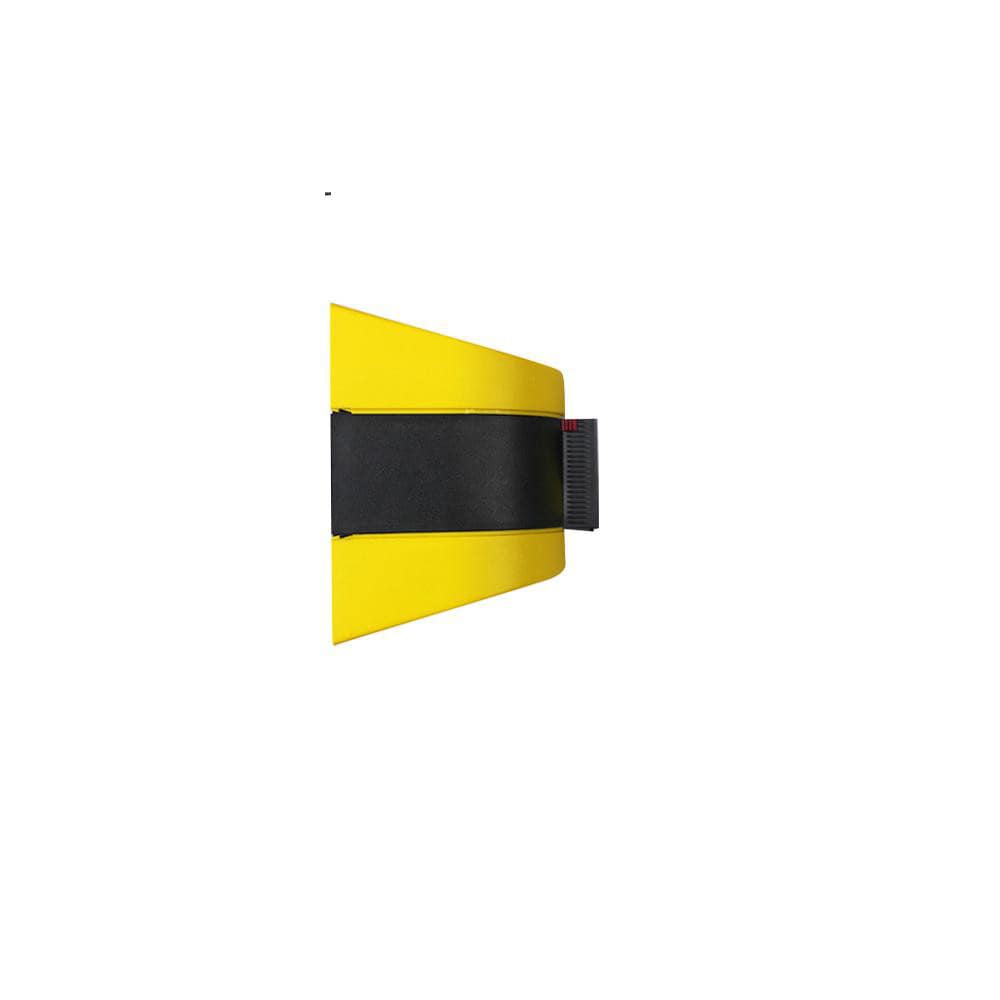 Wall-Mount Retractable Belt Barrier: Built-In & Permanent Mount, Black & Yellow, 33' Belt Barrier Length