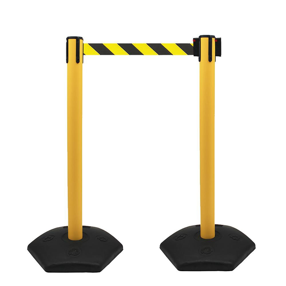 PRO-SAFE BP-UT-2.3-YB Free Standing Retractable Belt Barrier Post: 30" High, 2-1/2" Dia, Plastic Post Image