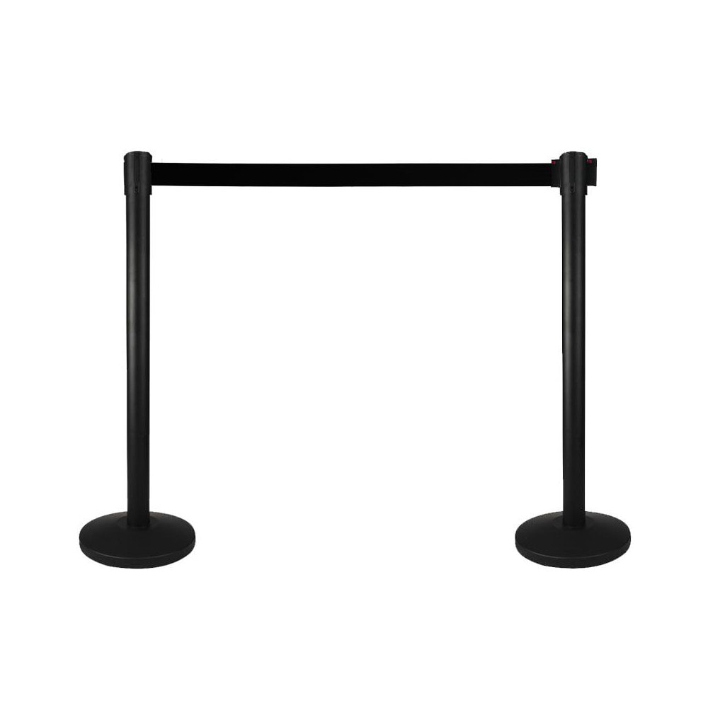 Retractable Belt Barrier Post: 7-1/2' Belt Length, Steel Post, Metal Base